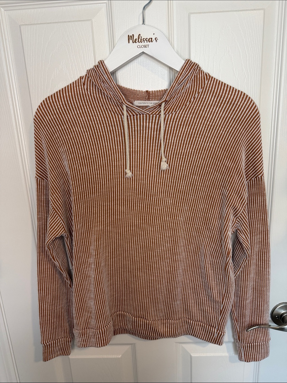Caution to the Wind Seersucker Stripe Hoodie Pullover Top S/M